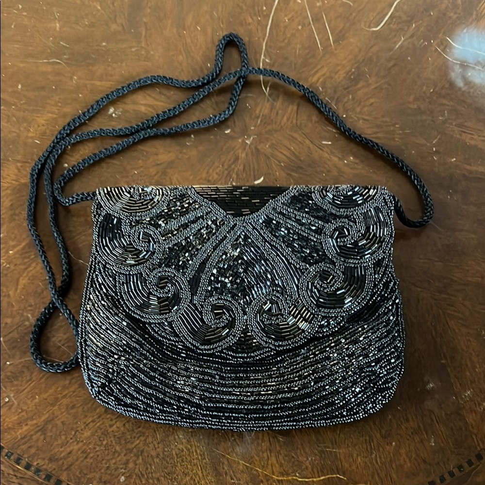 Elegant Black Beaded Evening Bag